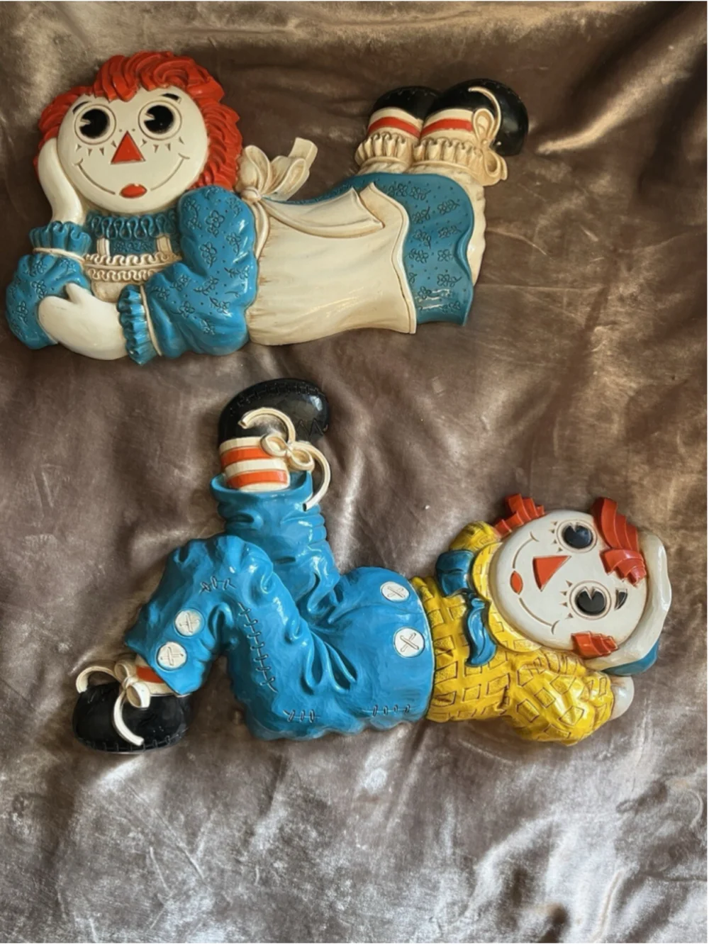 Raggedy Ann Andy VTG Nursery Wall Plaque Hanging Decor Bobbs-Merrill 1977 Set 2